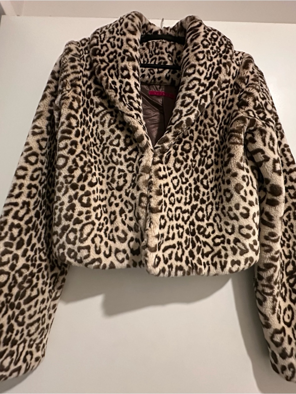 Velvet Leopard Print Faux Fur Cropped Jacket - Beige & Brown